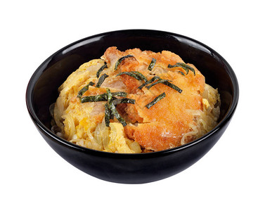 日本料理白色背景上的Katsudon图片