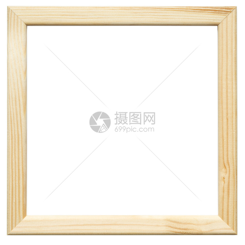 白色背景上的浅色方形木制相框图片