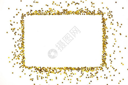 恒星形状的金色亮片框以图片