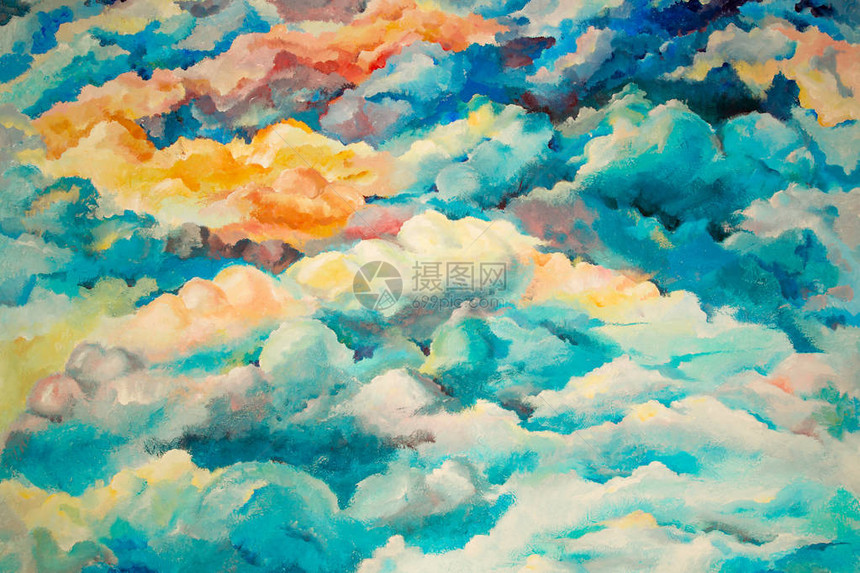 以彩绘明亮的水彩云为背景的彩色图案图片