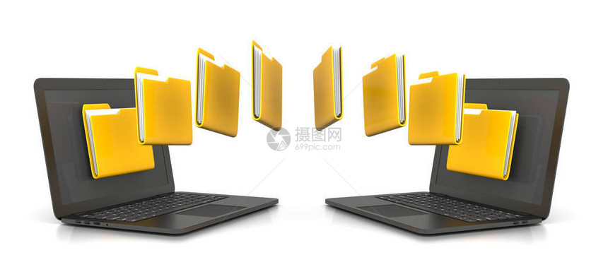 两台笔记本电脑传输黄色文件夹数据图片