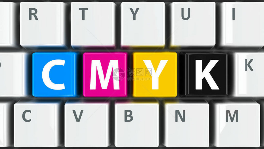 CMYK计算机键盘上的键三维显示图片
