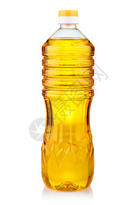 一瓶孤立在白色背景上的葵花籽油图片