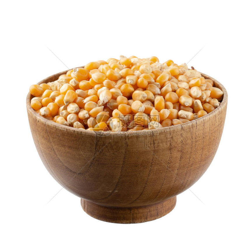 在一个木碗里的玉米种子孤图片