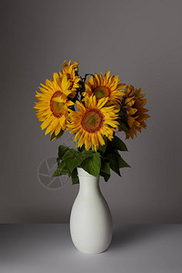 花瓶中的黄色向日葵的美图片