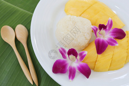 泰国当地甜点的芒果糯米饭背景图片