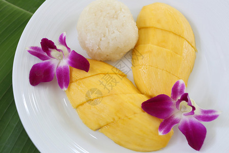 泰国当地甜点的芒果糯米饭背景图片