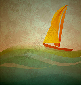 海浪和黄色小船grunge背景图片