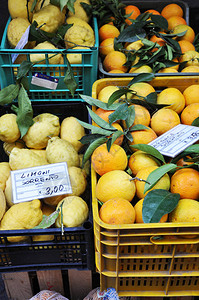 意大利阿马尔菲海岸Sorreento街市上新鲜柠檬橙子和其图片