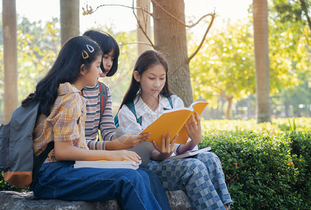 青年群体学生团体在城市公园阅读书图片