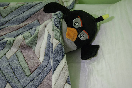 晚安枕头上的一只软玩具企鹅邀请他今背景图片