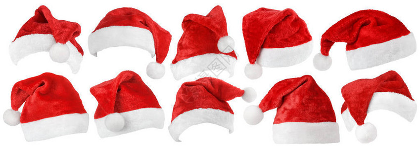 一套红色圣诞老人礼帽孤立图片