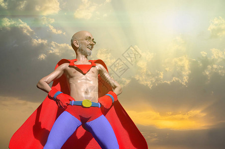 超级膜法力超英雄老男人展示的是力的卡通风插画