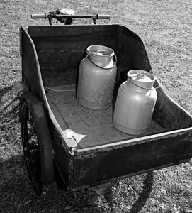 很久以前从送奶工那里使用的带牛奶罐的自行车图片