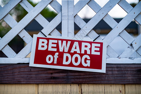 当心木门上的看门狗标志图片