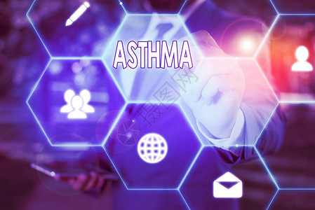 表明Asthma的文本符号商业照片文本肺支气管中以抽筋为标志的图片