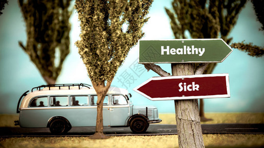 路牌是健康与疾病的方向图片