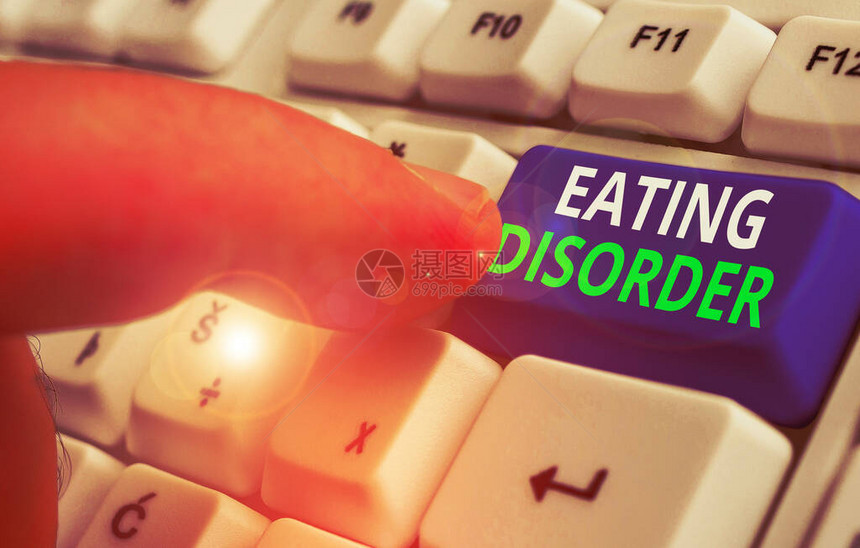 显示饮食失调的书写笔记以不规则饮食习惯为特征的疾图片