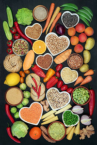 免疫增强健康心脏概念的素食品背景