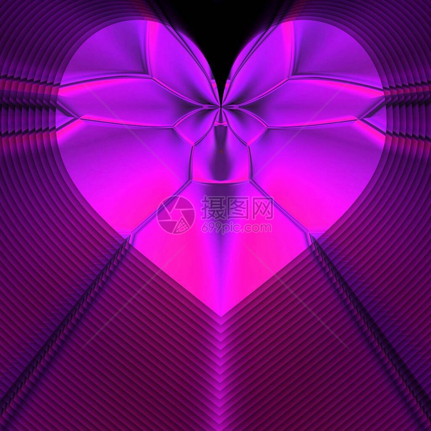 几何心脏形状图案和粉色和紫色荧光镜面的设计图片
