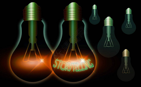 写笔记显示讲故事轶事相关者故事朗诵者故事作家的商业概念逼真的彩色复古灯泡创意图片