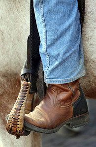 马的镫上的牛仔靴图片