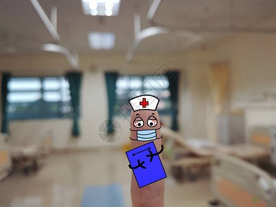 一只手指被装饰为护士她在医院工图片