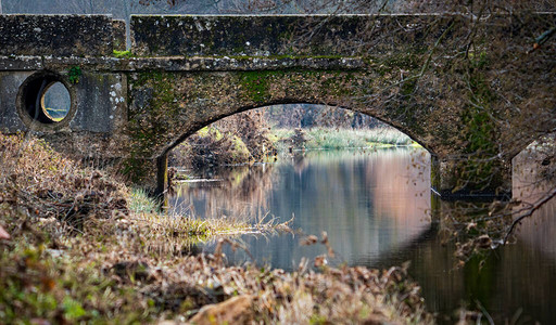 冬季河上古桥的剖面图图片