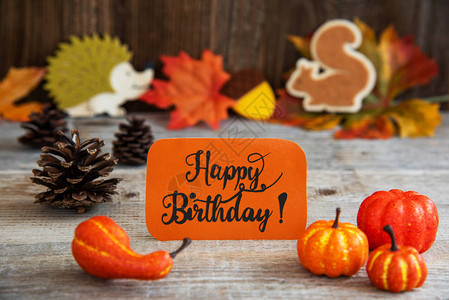橙色标签英文本生日快乐秋天装饰如南背景图片