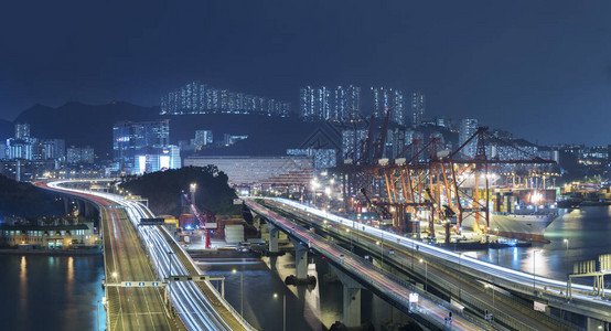 香港货运港口及公路全景图图片