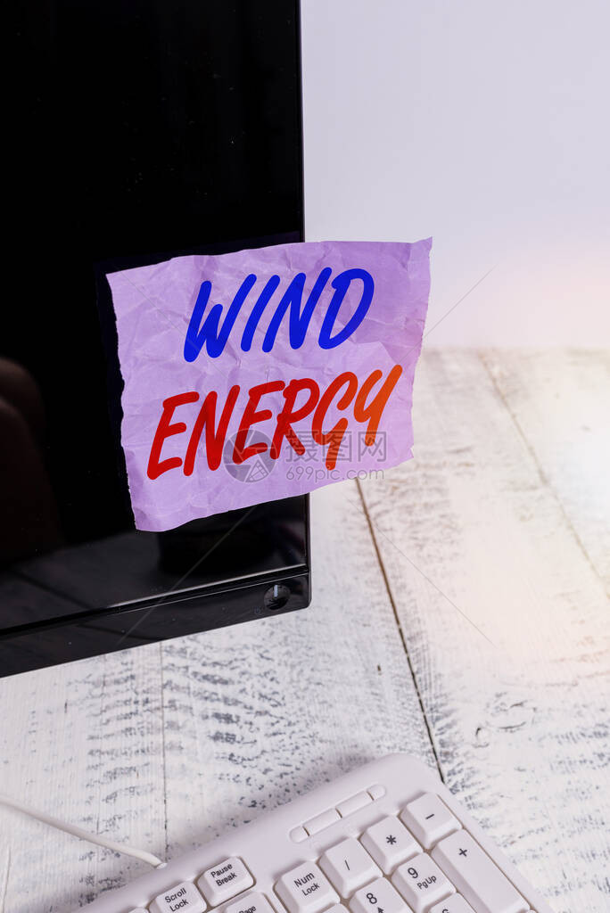 概念手写显示风能概念意思是风用于发电的过程符号纸电脑显示器屏幕图片