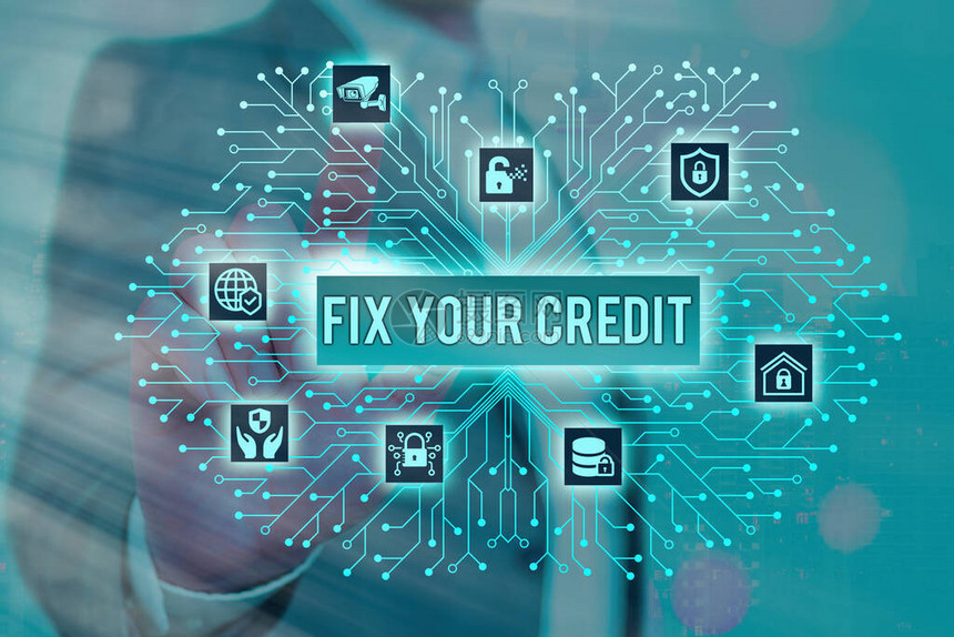 显示修复您的信用的文本符号展示提高或提高您的评级或分数以获得贷款或抵押贷图片