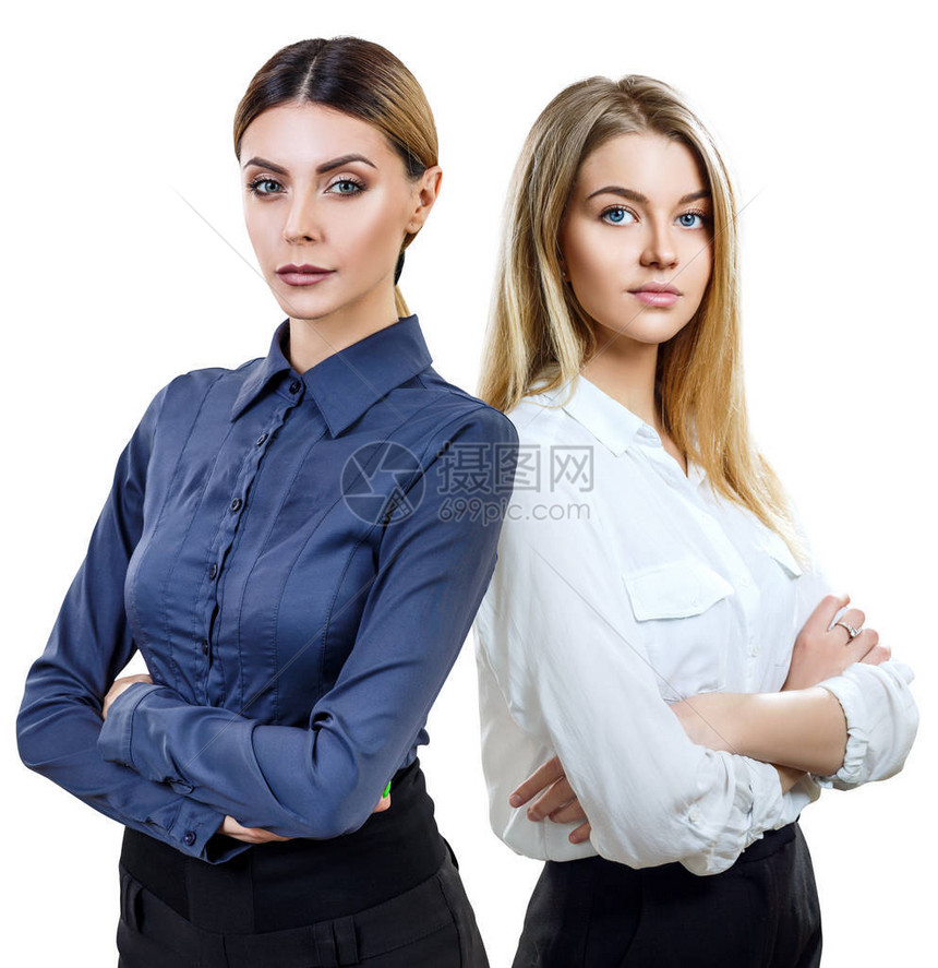 商业妇女背靠站着在白人背图片