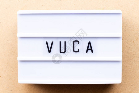 在木材背景上用VUCA字易挥发不确定复杂和含混背景图片