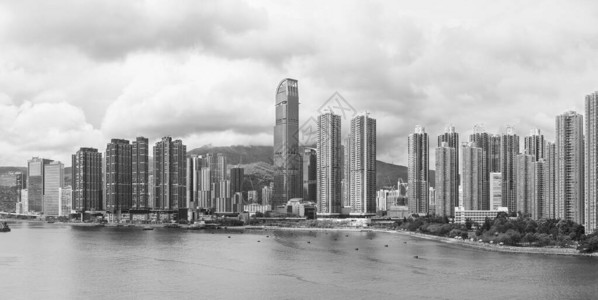 香港城市港口和天际线全景图片
