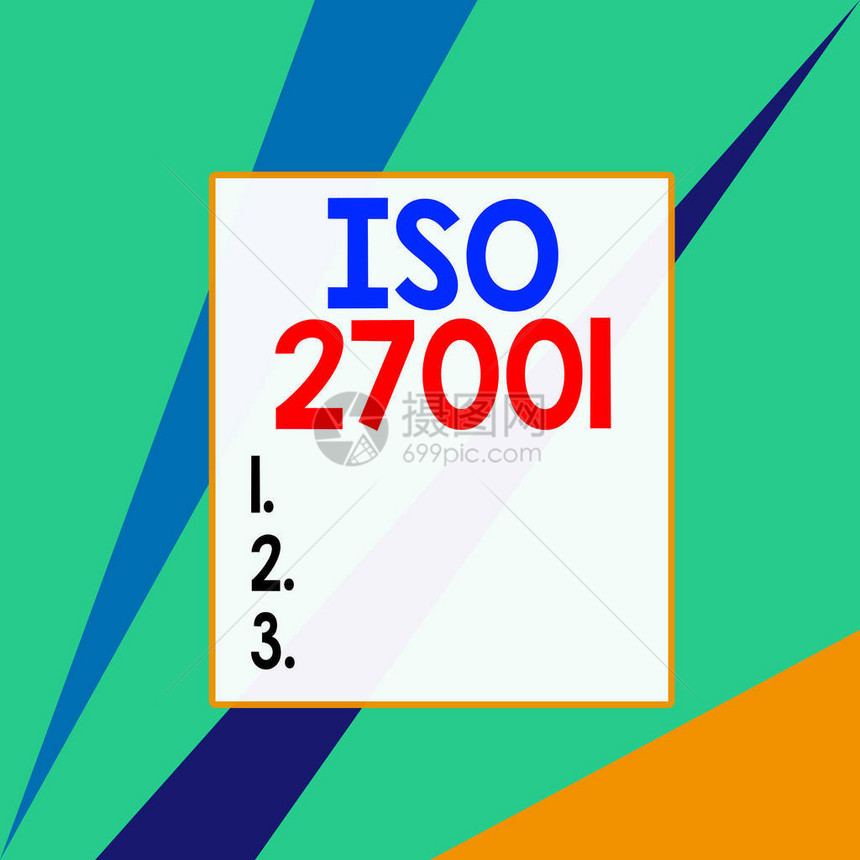 显示Iso27001的概念手写信息安全分析系统的概念含义规范充满图案主题的方形图片