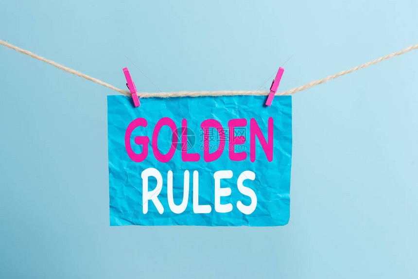 显示黄金法则的书写笔记应遵循的基本原则的商业概念重要原则晾衣绳夹矩形纸图片