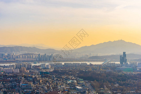 韩国首尔市美丽的风景和城市景观背景图片