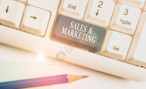 概念手写显示销售和营销概念意义促销售商品或服务的分销白色pc键盘图片