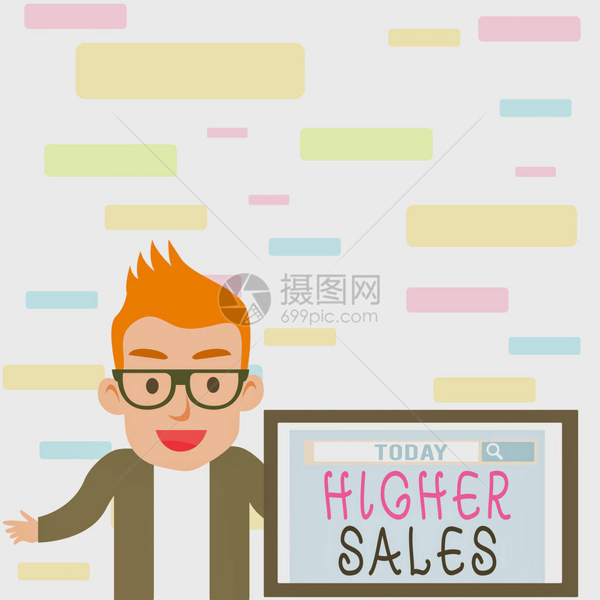 显示更高销售额的书写笔记公司的平均销售产品和服务的商业概念在屏幕演示或报告上使用搜索工具增长了男图片