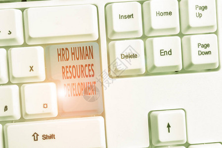 手写文本人力资源分析资源开发帮助员工发展示技能的概念照片白色pc键盘图片