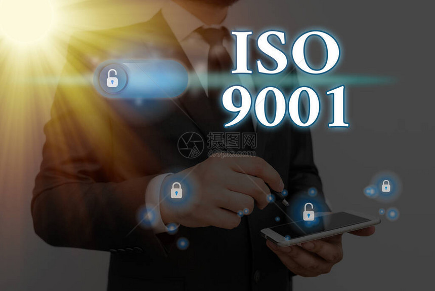 显示Iso9001的文本符号表示Iso9001商业照片文本说明为确保客户是必需图片