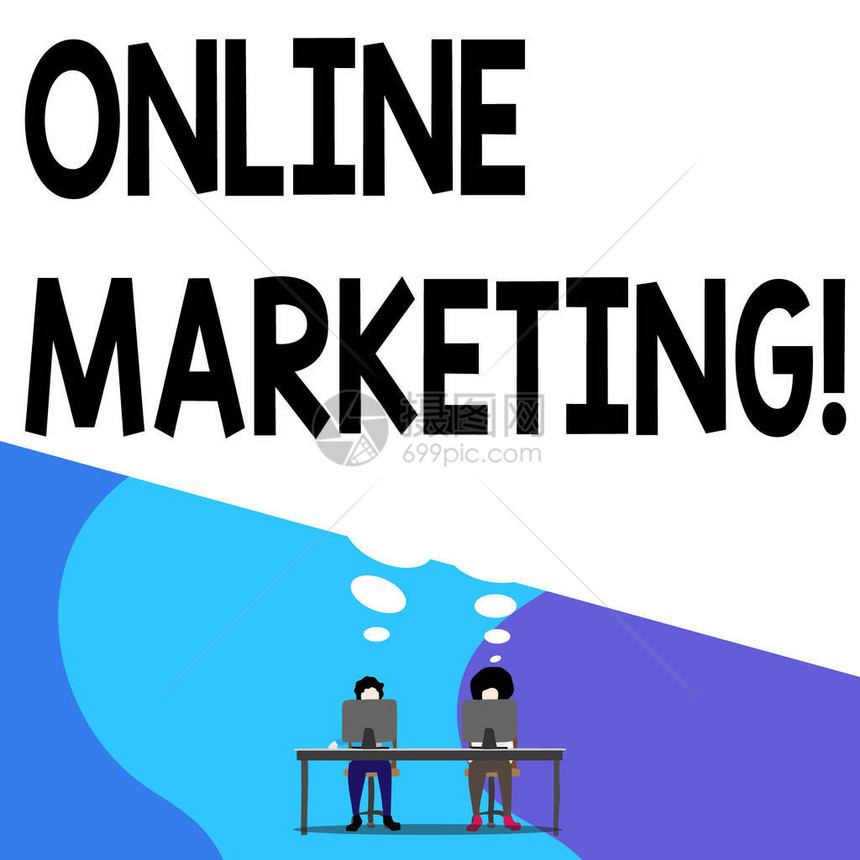 概念手写显示在线营销概念意义利用基于网络的渠道传播关于公司品牌的人穿着紫色裤子坐在电脑桌图片