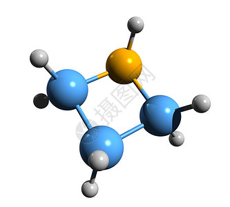 3D白底隔离的azetidine骨骼配方Azetane分子图片