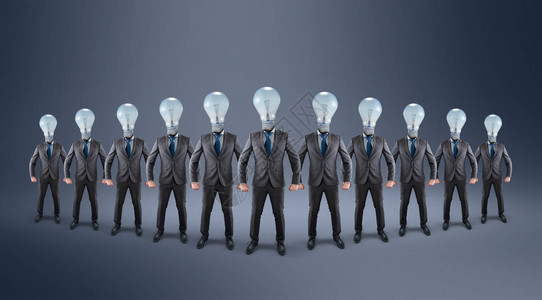 一群用灯泡代替头的商人精英业务团队图片