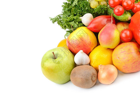 白种背景的水果和蔬菜健康的食物您可获得食物空间请访问InfoFin图片