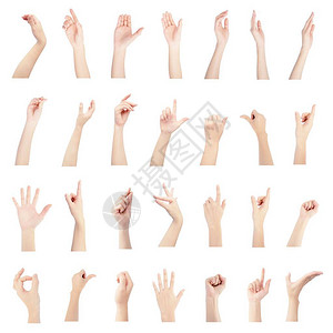 手势和白色皮肤中妇女多重右手收集图片