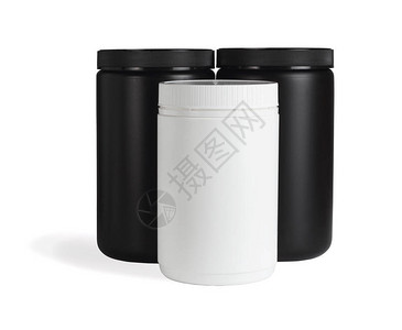 白色背景的三个圆柱形状塑料容器Cylinddridecal图片