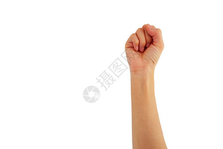 亚裔女右手举起拳头图片