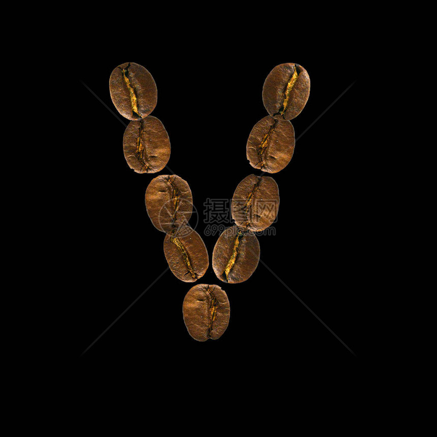 咖啡字体母概念隔离在白色背景上顶视图由烤咖啡豆制成的字母图片